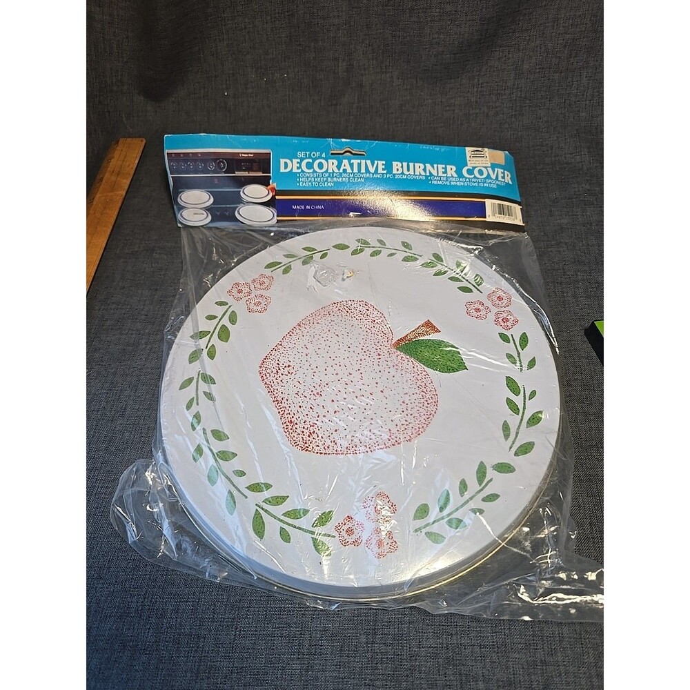 NOS Stove Burner Covers Apples With Flowers Set Of 4 Cottagecore Grandma Kitchen